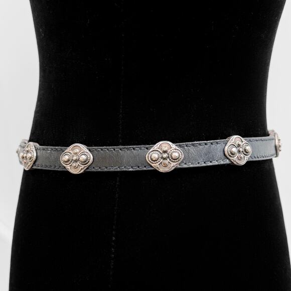 ABACO Paris Vintage Concho Silver Black Genuine Leather Belt S French Designer main image 7